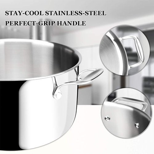 Duxtop 6.5 Quart Stainless Steel Stock Pot with Lid, 3-Ply Cooking Pot for Soup, Rice, Stew, Oven and Dishwasher Safe, Compatible with Induction, Ceramic, Halogen, Gas Stove