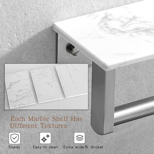 JOMANDAN 304 Wall Mounted Toilet Paper Holder, Toilet Paper Phone Holder Mobile Phone Storage Shelf for Modern Bathroom with Shelf-with Marble Panel (Brushed Nickel)