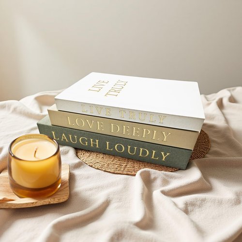 YKANYN Aesthetic Decorative Books, Set of 3 Linen Fake Book Boxes, Faux Book Decor for Coffee Table, Bookshelf, Entryway Tables