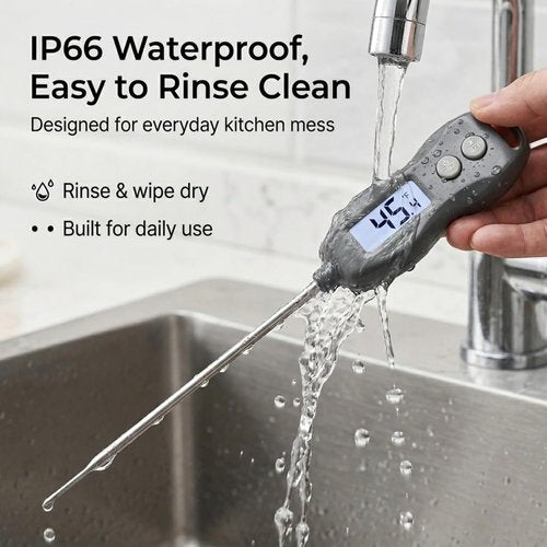 Meat Thermometer by [Brand Name] - Digital Instant Read with Backlight | Waterproof for BBQ, Grilling, and Baking (Black)