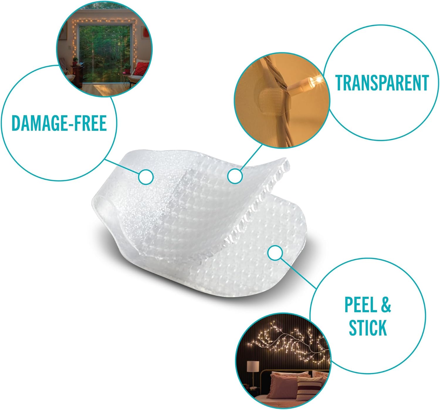 VELCRO Brand Indoor Light Clips - Damage-Free String Light Holders, 100 ft Capacity, 48 Pack