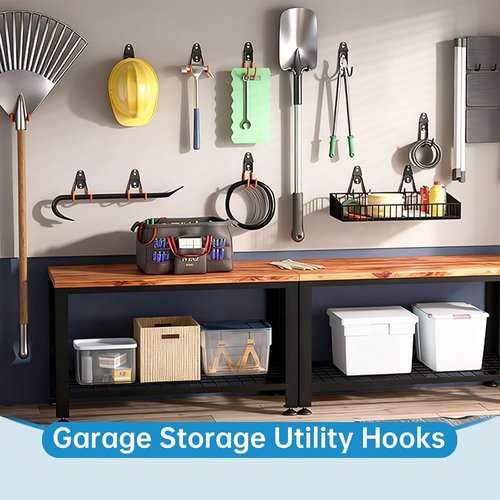 GeeWatom Garage Storage Utility Hooks - Durable Steel Wall Mount Garden Tool Organizer | 4 Pack Black