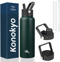 Skiennix 40oz Insulated Water Bottle - Durable Stainless Steel | 3 Lids, Army Green Color