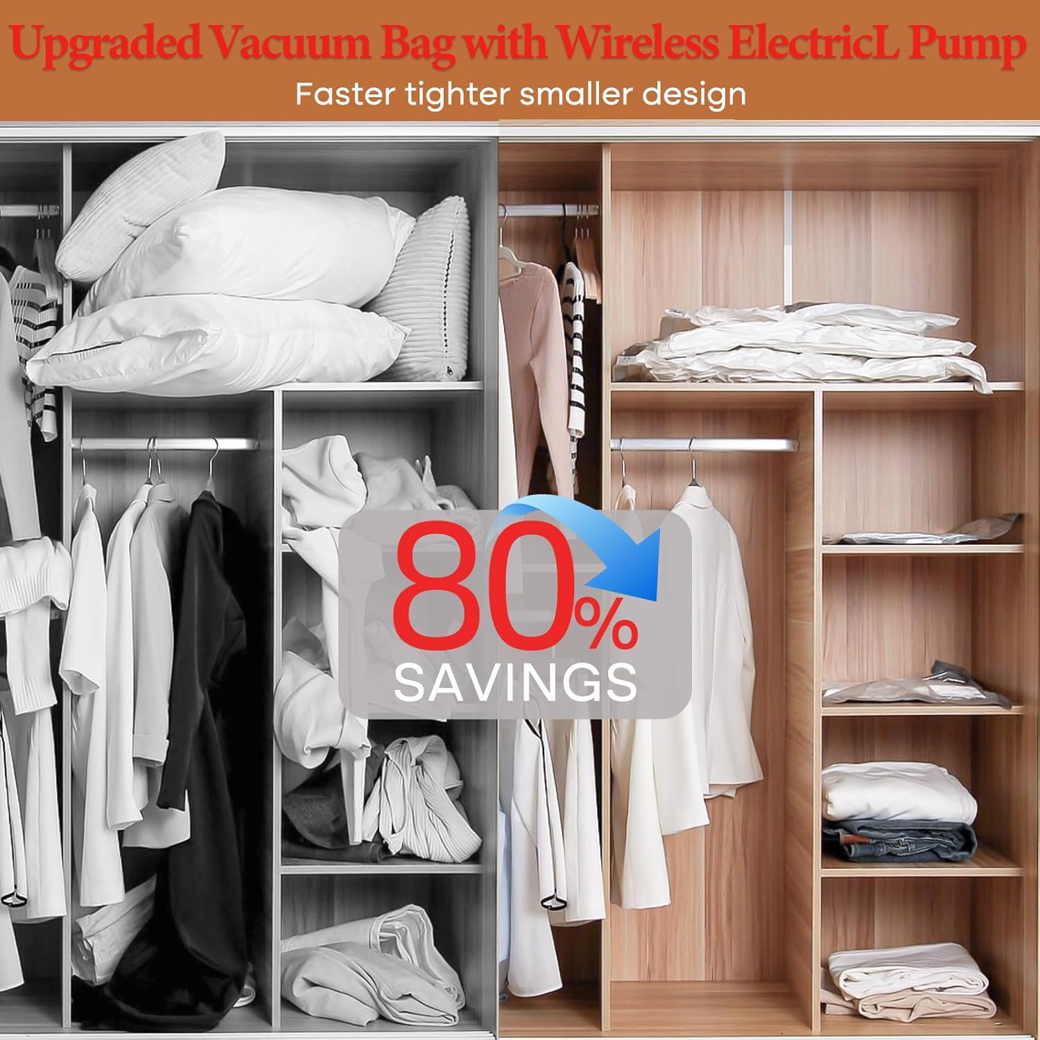Vacbird Vacuum Storage Bags - 12 Pack with Rechargeable Cordless Pump | Compression Packing for Clothes, Blankets & Pillows