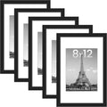Upsimples 8x12 Picture Frame Set of 5 - Versatile Wall Gallery Frames for 6x8 or 8x12 Photos - Black