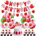 Strawberry Party Decoration Set - Balloons & Cake Toppers for Girls' Birthday | Fruit Theme Supplies
