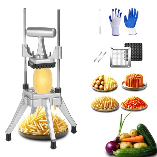 Commercial Vegetable Chopper & French Fry Cutter Stainless Steel,Vegetable Chopper Dicer Stainless Steel,1/4" Blades Sizes,Heavy Duty Cutter for Potatoes Onion Peppers Mushrooms