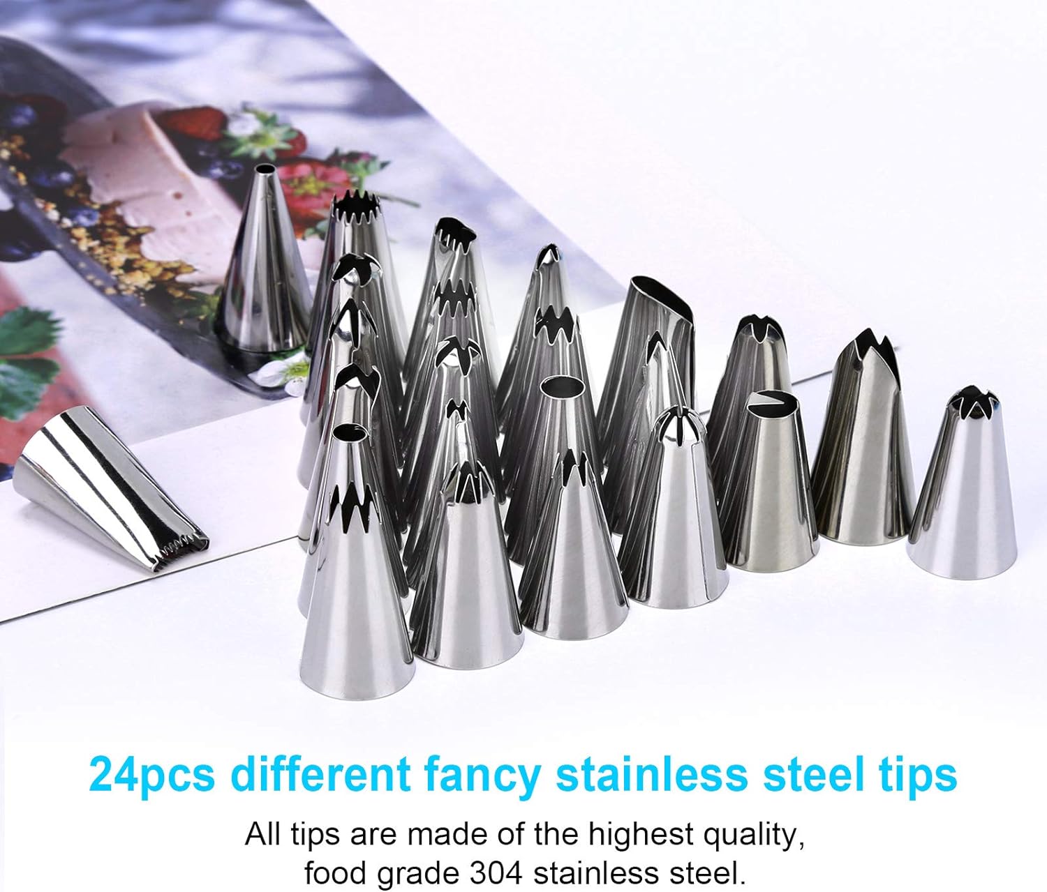 Skiennix 34-Piece Cake Decorating Set - 24 Stainless Steel Tips, 2 Silicone Bags & Icing Smoothers
