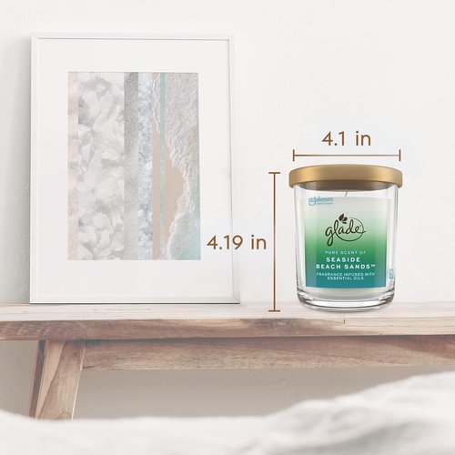 Glade Large Candle Jar - Essential Oil Infused Air Freshener | Seaside Beach Sands, 16oz