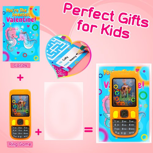 24pcs Water Games Handheld Valentines Day Cards Gifts For Kids Water Ring Game Toys With Valentine’s Greeting Cards Valentines Party Favors Classroom Exchange Gifts School Supplies Goodie Bag Bulk Toy