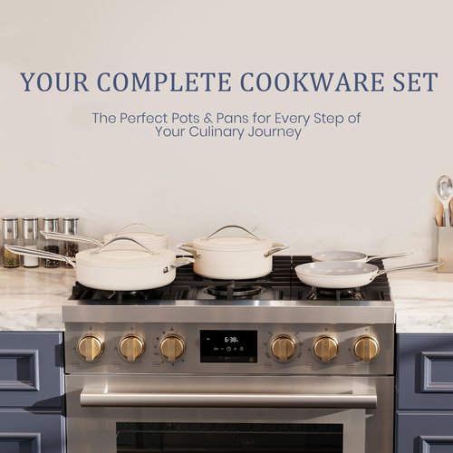 CookinCraze Nonstick Ceramic Frying Pan 8 inch for All Cooktops, Healthy Non Toxic Egg Pan for Easy Flipping, PTFE/PFOA/PFAS Free, Even Heat Distribution Oven Safe up to 500°F, Stay-Cool Handle, Cream