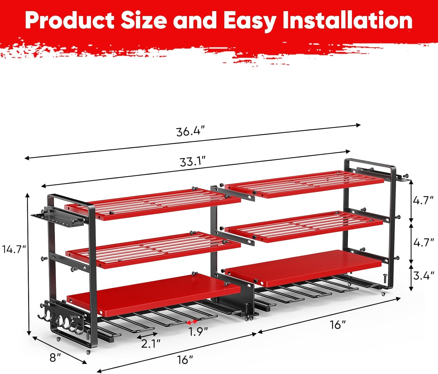 POKIPO Heavy-Duty Power Tool Organizer - Wall-Mounted 4-Layer Storage Rack for 400lbs | Includes 8 Cordless Drill Holders