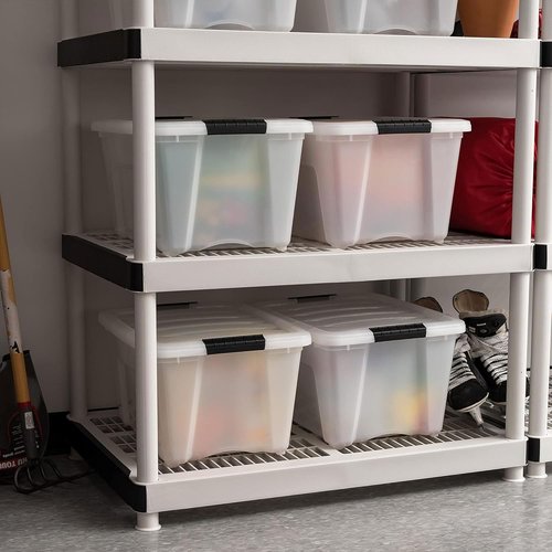 IRIS USA 32 Quart Stackable Storage Bins - 8 Pack Plastic Containers with Latching Lids | Pearl Color