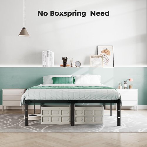Sweetcrispy Queen Bed Frame - Heavy Duty Metal Platform Bed Frames Queen Size with Storage Space Under Frame, No Box Spring Needed, 14 Inches, Sturdy Steel Slat Support