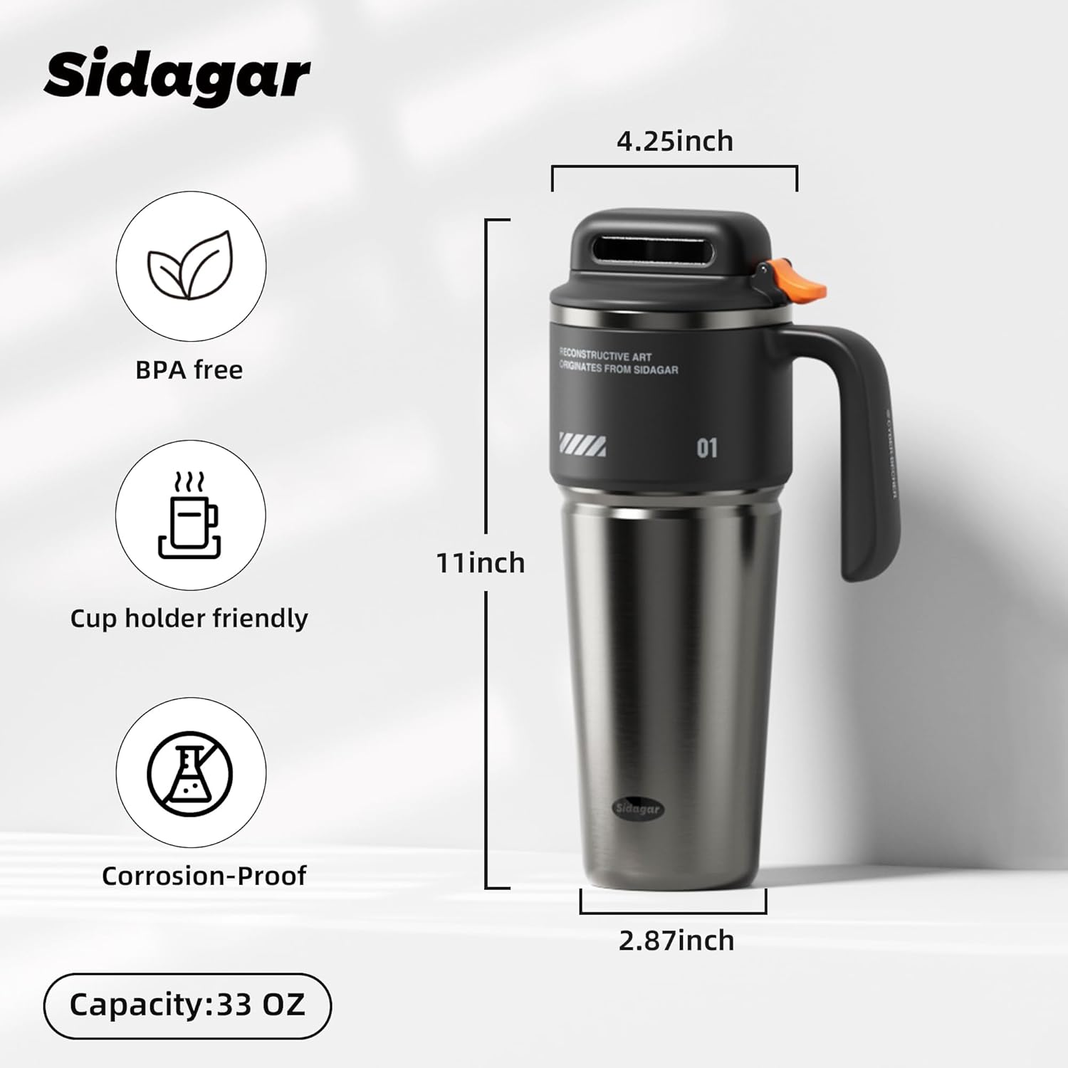 Skiennix 32 oz Tumbler - Vacuum Insulated Stainless Steel Travel Mug with Handle & Straw | Obsidian Black