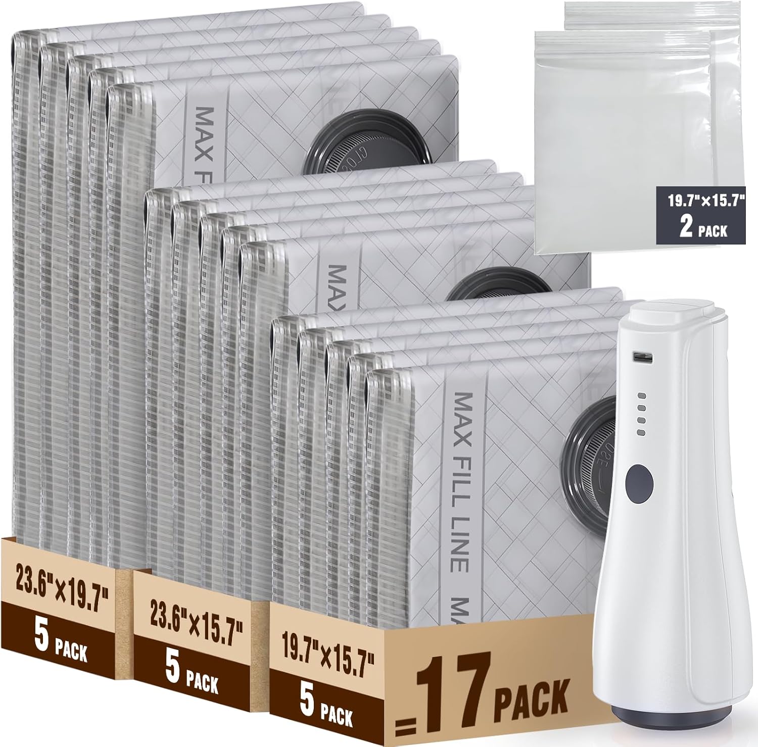 QcoQce Vacuum Storage Bags - Rechargeable Electric Pump for Space-Saving Travel & Seasonal Storage | Ideal for Clothing & Bedding