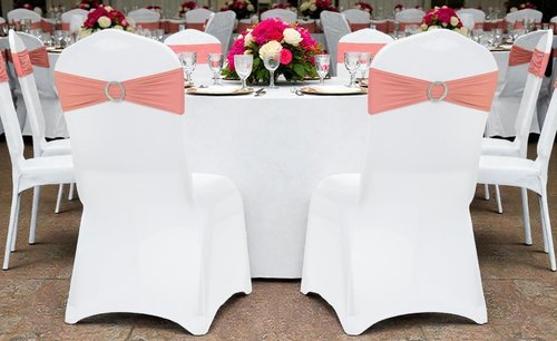 MDS Spandex Chair Sashes - Universal Fit Elastic Stretch Bands with Slider Bow - Coral Peach, 250 Pack