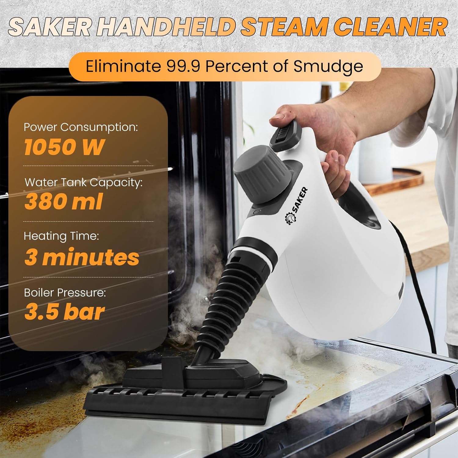 Saker Handheld Steam Cleaner New,Portable Steam Cleaner for Home,1050W Steam Cleaner,8 Fiber Cloths for Quick Heating & Deep Cleaning of Floors, Cars, and Kitchen