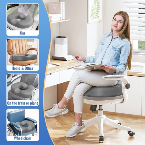 CloudBliss Donut Pillow Seat Cushion Chair Pad for Tailbone Pain Relief and Hemorrhoids, Memory Foam Seat Chair Cushion for Men and Women for Home & Office, (Light Grey-2XL)
