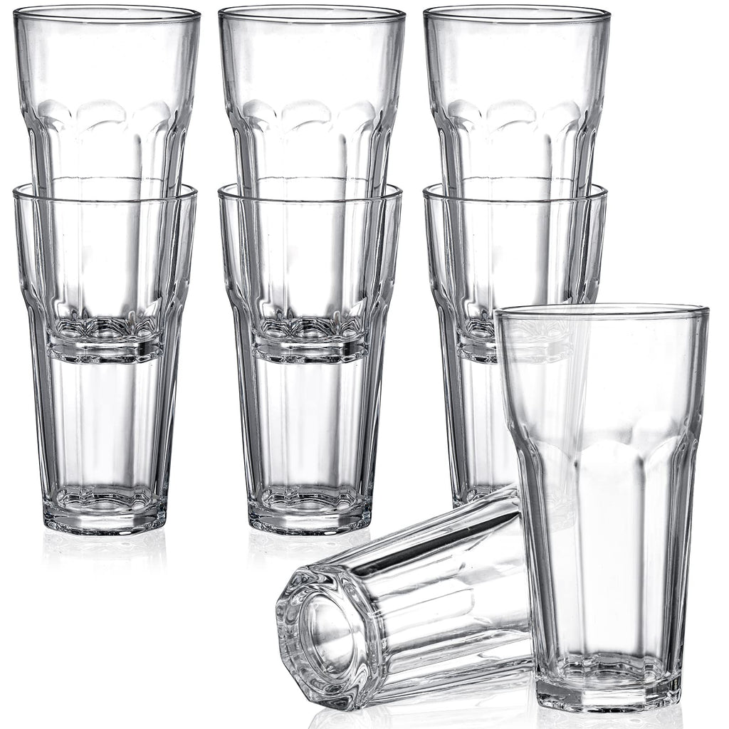 Yopay Set of 8 Highball Drinking Glasses, 12oz Lead-Free Tempered Water Glasses Thick Heavy Base, Clear Iced Hot Tea Glassware for Cocktail, Juice, Milkshake, Soda Beer Tumbler Cup