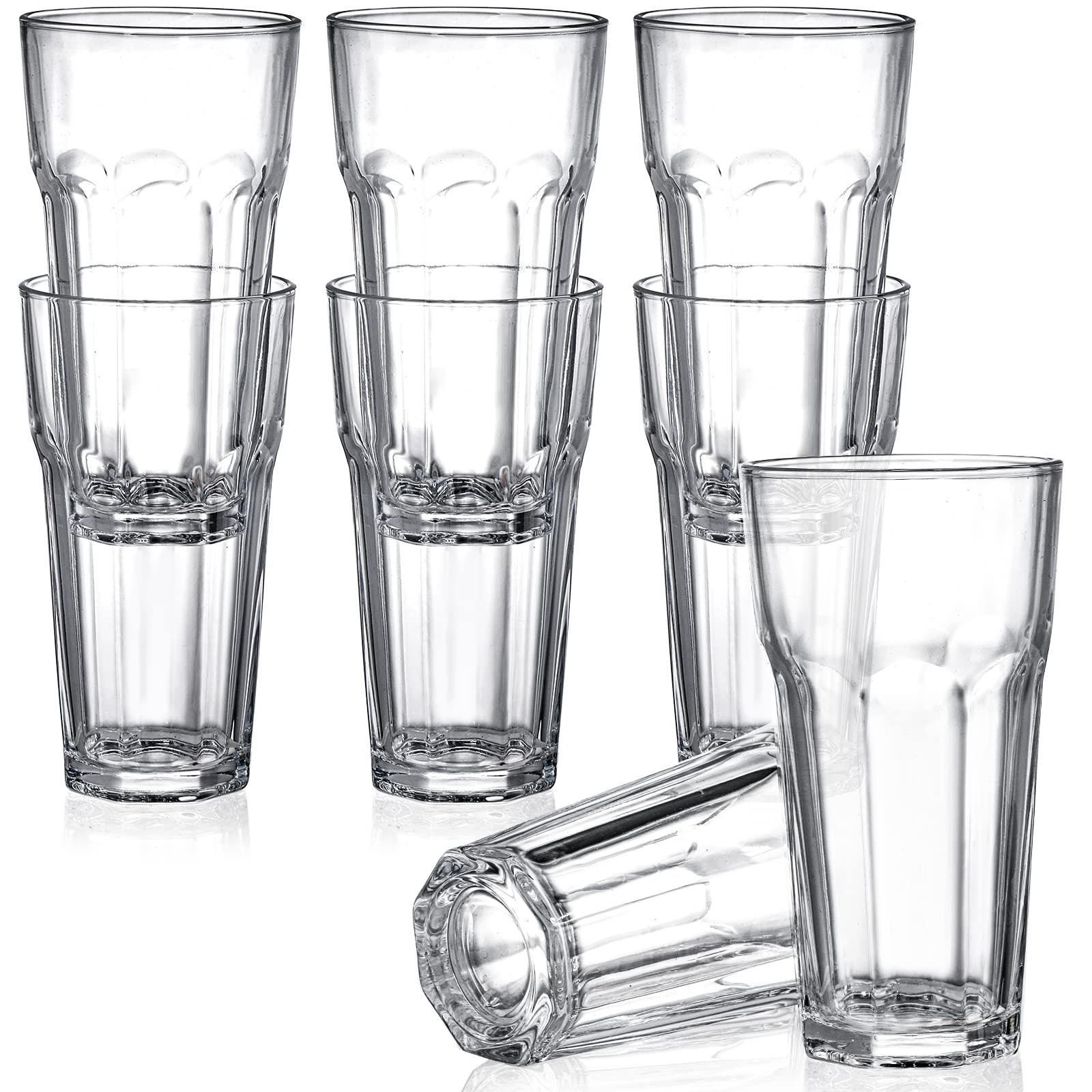 Yopay Set of 8 Highball Drinking Glasses, 12oz Lead-Free Tempered Water Glasses Thick Heavy Base, Clear Iced Hot Tea Glassware for Cocktail, Juice, Milkshake, Soda Beer Tumbler Cup