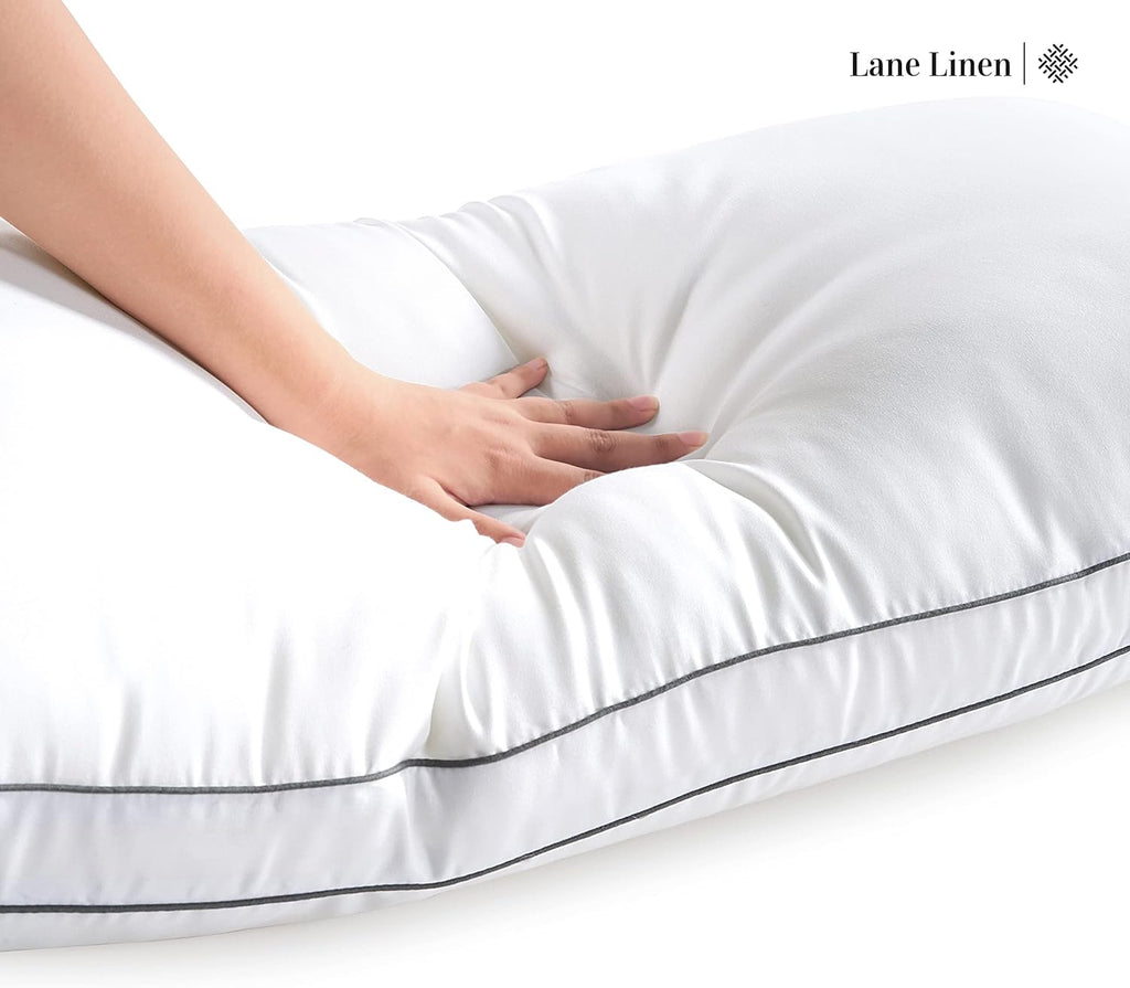 **LANE LINEN Standard Size Bed Pillows - Set of 2 Medium Soft Gusseted Down Alternative | Comfortable & Machine Washable - White**