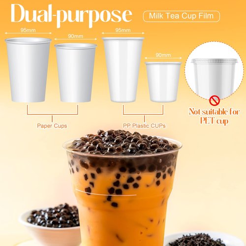 Henoyso 2 Roll Cup Sealer Film for Sealing Machine 90-105 mm 6400 Cups Bubble Tea Sealer Film for 16 oz Plastic Cups for Bubble Tea, Water, Coffee, Juice, Soda (Thank You Style)