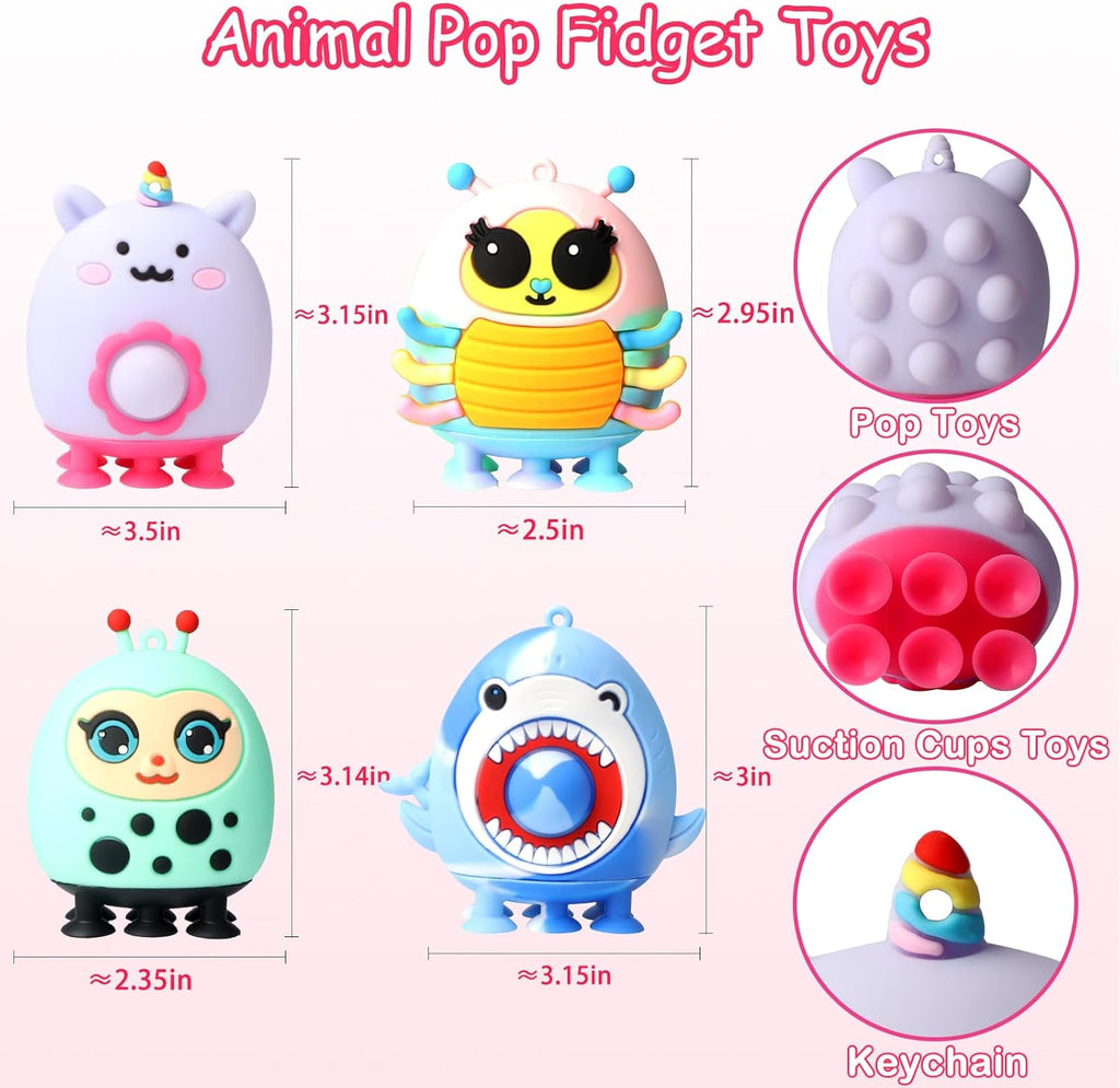 Skiennix 12 PCS Animal Suction Pop Fidget Toys - 3D Silicone Fun for Kids | Party Favors & Prizes