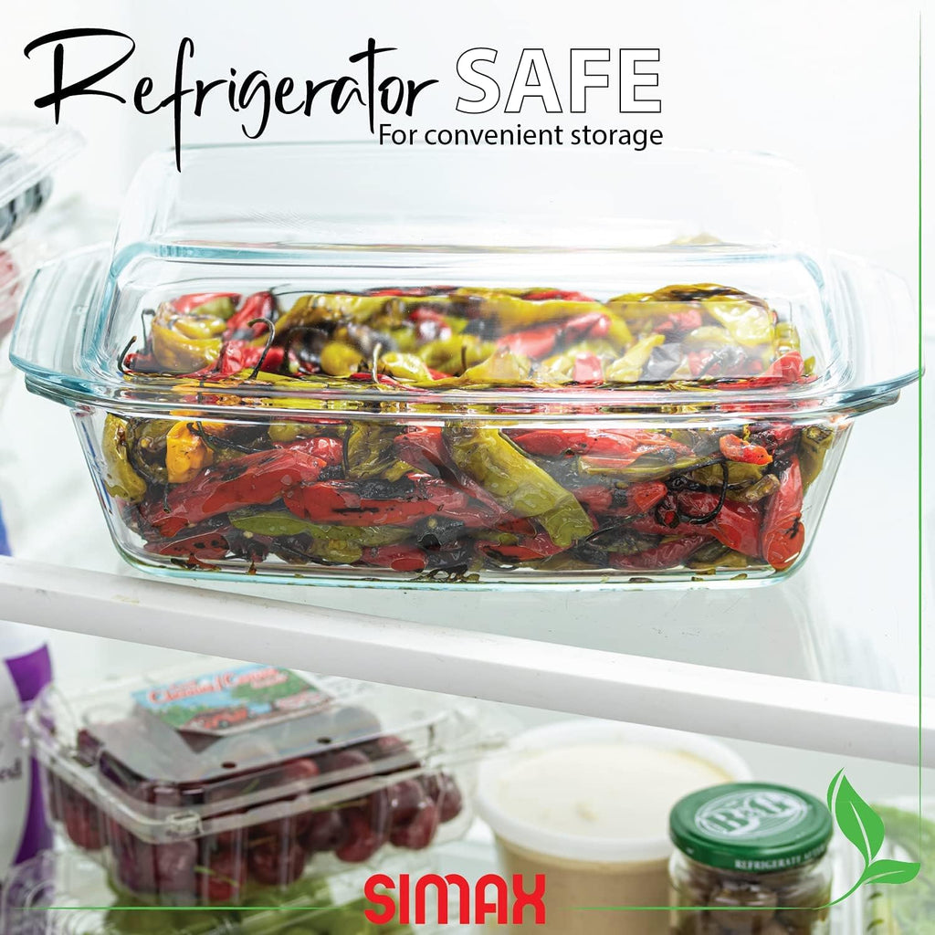 Simax Large Glass Casserole Dish - Oven Safe Bakeware With Lid | 3 Quart Oblong Cooking & Serving Dish