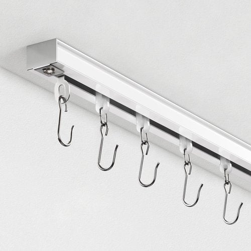 Ceiling Curtain Track, Curtain Track with Roller Hooks, 6ft - 9ft Ceiling Mounted Rail Set for Room Divider, White