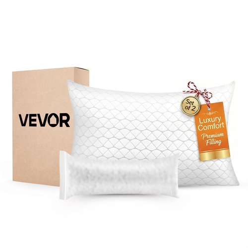 VEVOR Sleeping King Size Luxury Quality Hotel Pillow with Memory Foam Fill, Supportive & Adjustable, Includes Natural Firber Pillowcase, Bedding for Back, Stomach and Side Sleepers, White