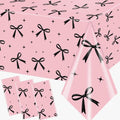 Guzbewu 3Pcs Pink Bow Tablecloth,Black Bow Table Decor,Coquette Birthday Decorations Black,Disposable Waterproof Party Supplies for Girls Baby Shower,Bridal Shower,Bachelorette Party