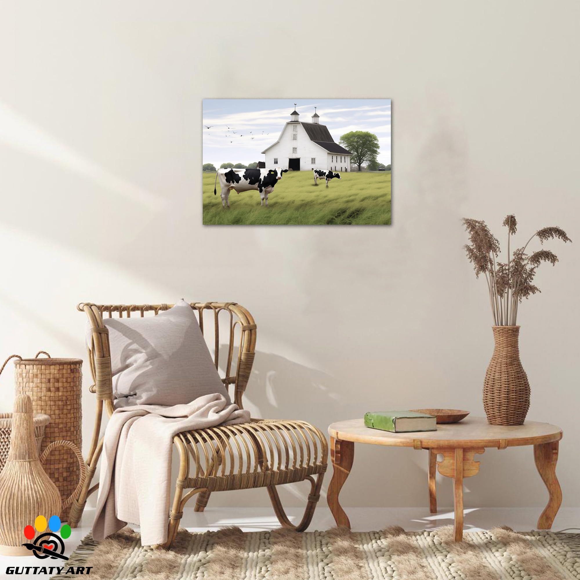 Farmhouse Old Truck Canvas Wall Art, Red Barn Pictures Wall Art, Country Antique Pickup Truck Canvas Prints, Red Truck With USA Flag Art Prints for Automobile Collector or Man Cave Decor 18x24 Inches