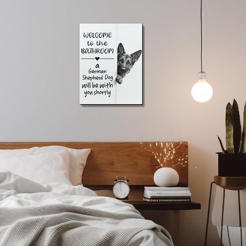 EGVQK German Shepherd Wall Art - Funny Canvas Print for Bathroom Decor | 11x14 Inch
