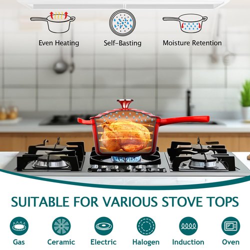 TeamFar 1+2QT Enameled Cast Iron Sauce Pan, Small Sauce Pot with Lid, Mini Dutch Oven Saucepan for Cooking/Simmering/Baking/Boiling, Sturdy & Nonstick, Oven Safe & Fit for Induction - Red