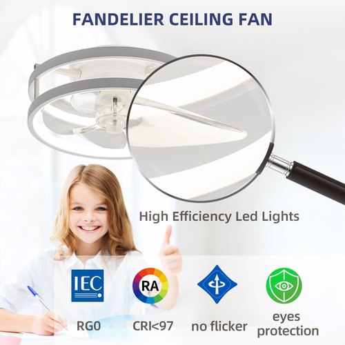 Zoruny 13" Small Ceiling Fans with Lights with Remote Low Profile Flush Mount Modern Fandalier, LED Fan Light, Compact Ceiling Fans Lighting for Bedroom (White 001)