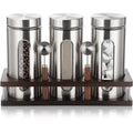 Suclain Stainless Steel Coffee Grounds Canisters with Shelf 3 x 50oz Sugar Coffee Bean Storage Container with Airtight Threaded Lid, Glass Window, Scoop Kitchen Storage Jar Set for Bar Creamer Nut Tea