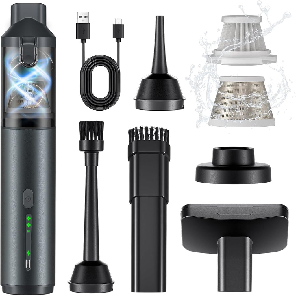 Skiennix Portable Car Vacuum - 16000Pa Powerful Suction | Cordless Handheld 4-in-1 Cleaner (Grey)