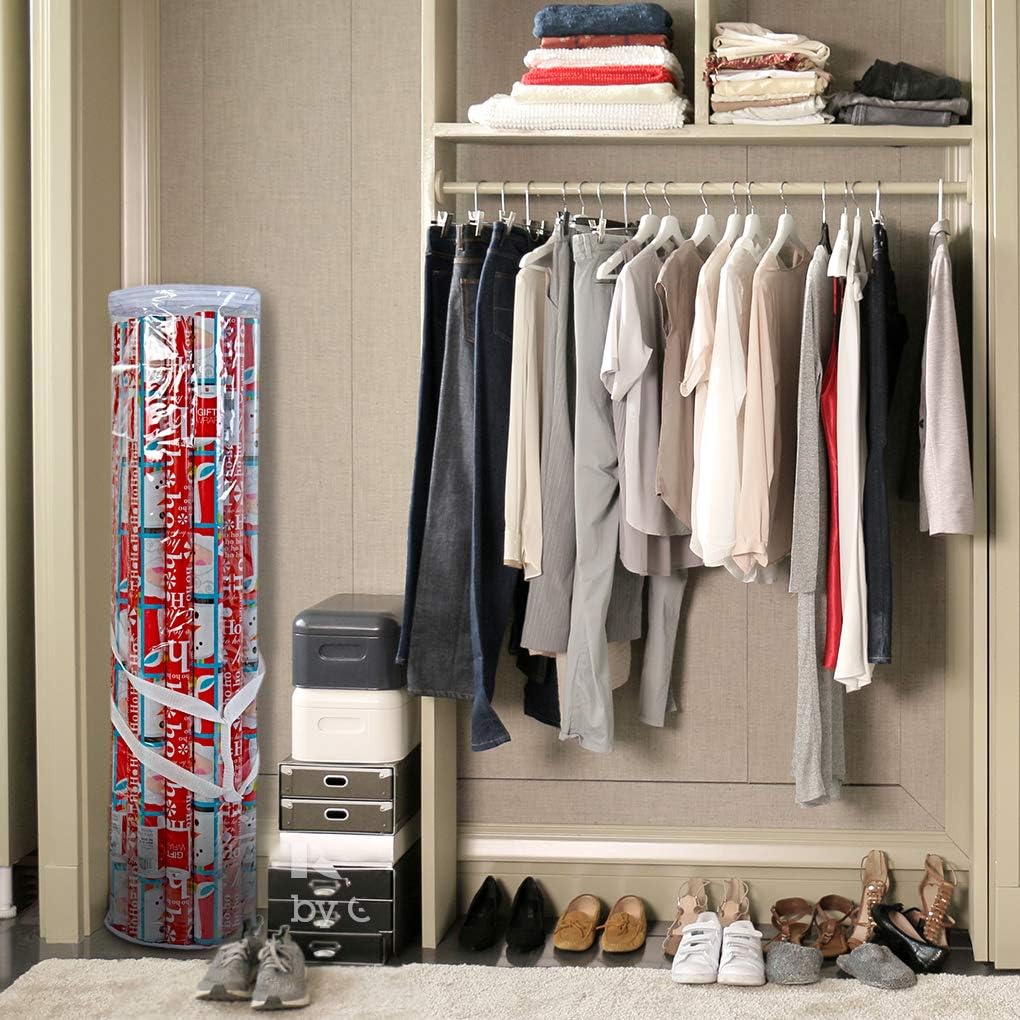 ProPik Wrapping Paper Storage Bag - Heavy Duty Organizer for 24 Rolls, 40 Inch Long | Clear PVC with Handles