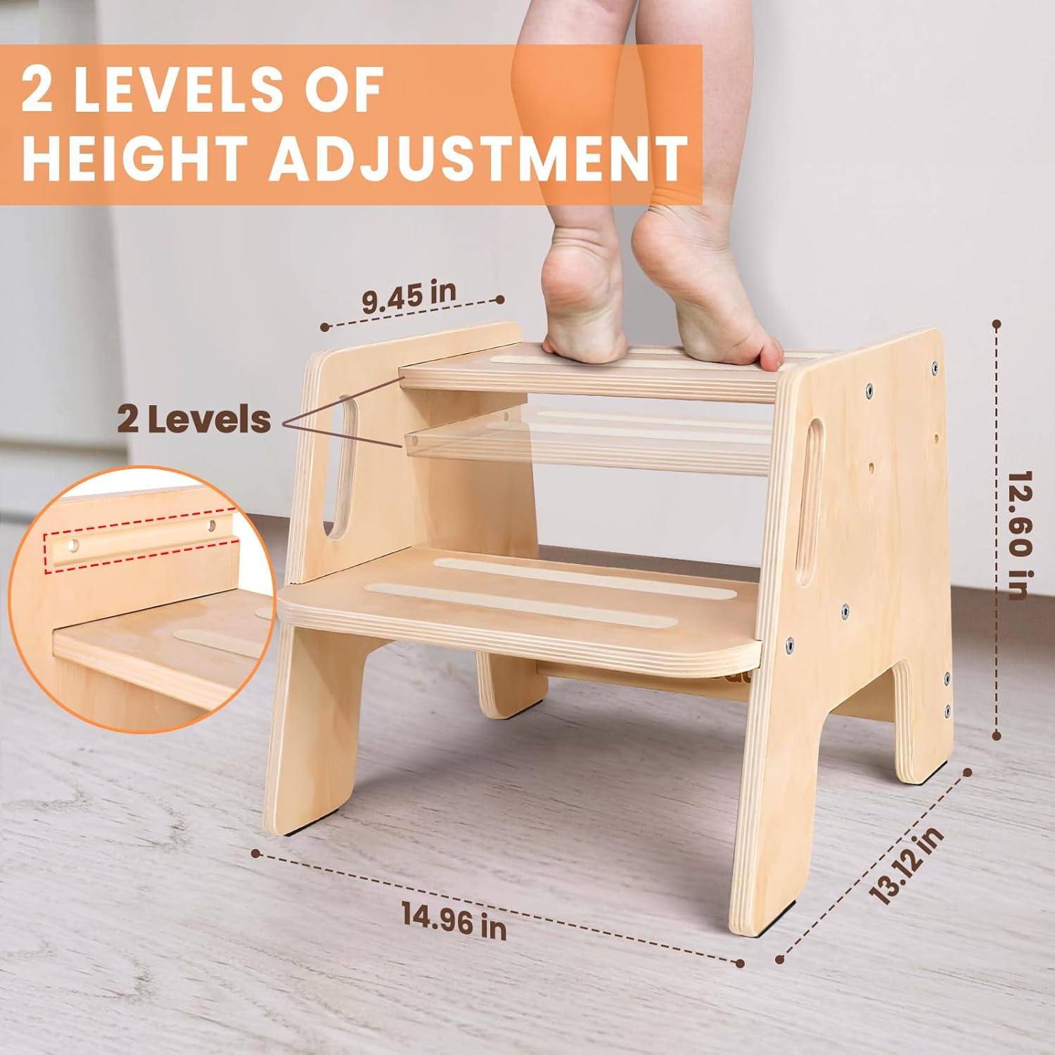 Skiennix Toddler Step Stool - Height-Adjustable 2-Step Design with Handles for Potty Training | Kids' Bathroom & Kitchen Use