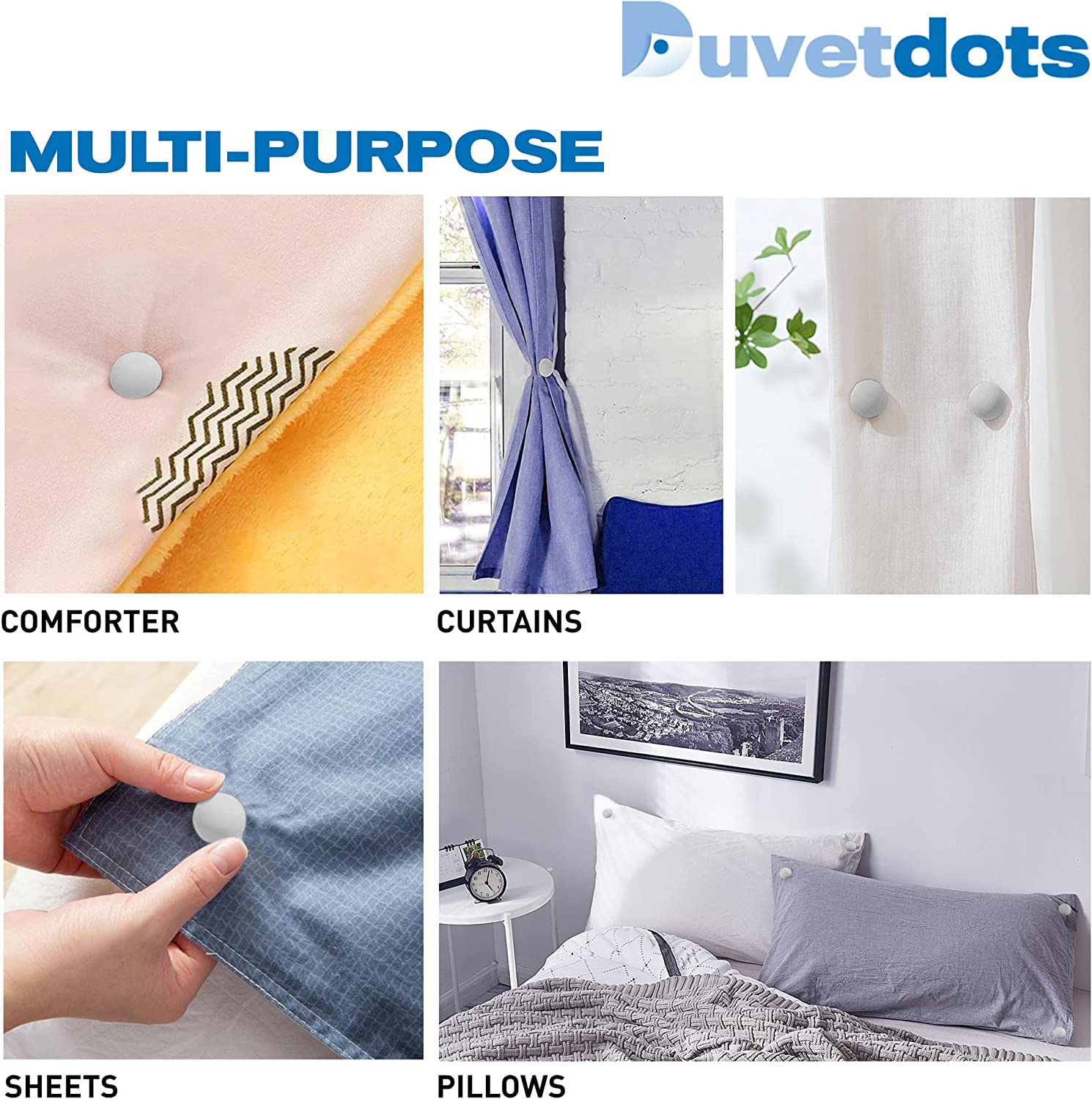 Duvetdots Gray Keyless Duvet Clips, No Key Needed. Pack of 8 Comforter Fasteners That are Safe Locking, Low Profile Egyptian Cotton Bedding Pins Holds up to 10lbs, Clamps Keeps Comforter From Shifting