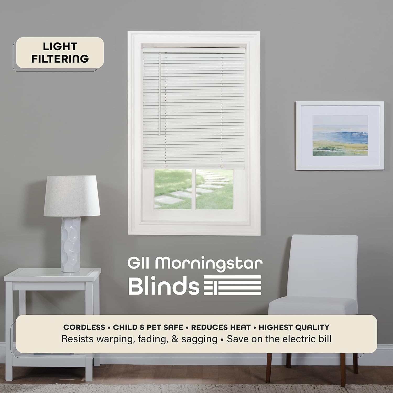 Achim Home Decor Cordless Mini Blinds - Light Filtering, 23" W x 64" L, Pearl White