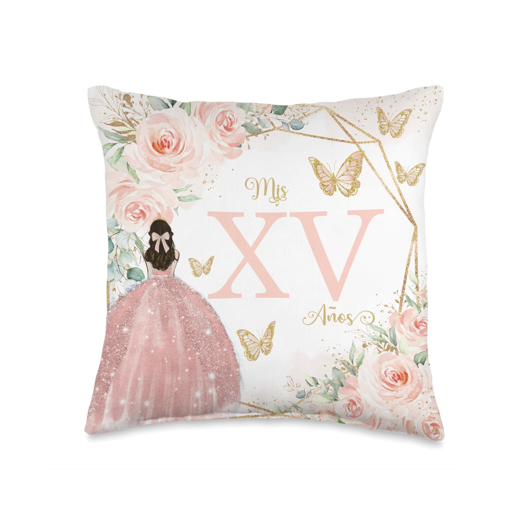 Blush Roses Floral Flowers Princess Quinceañera Mis XV Años Throw Pillow