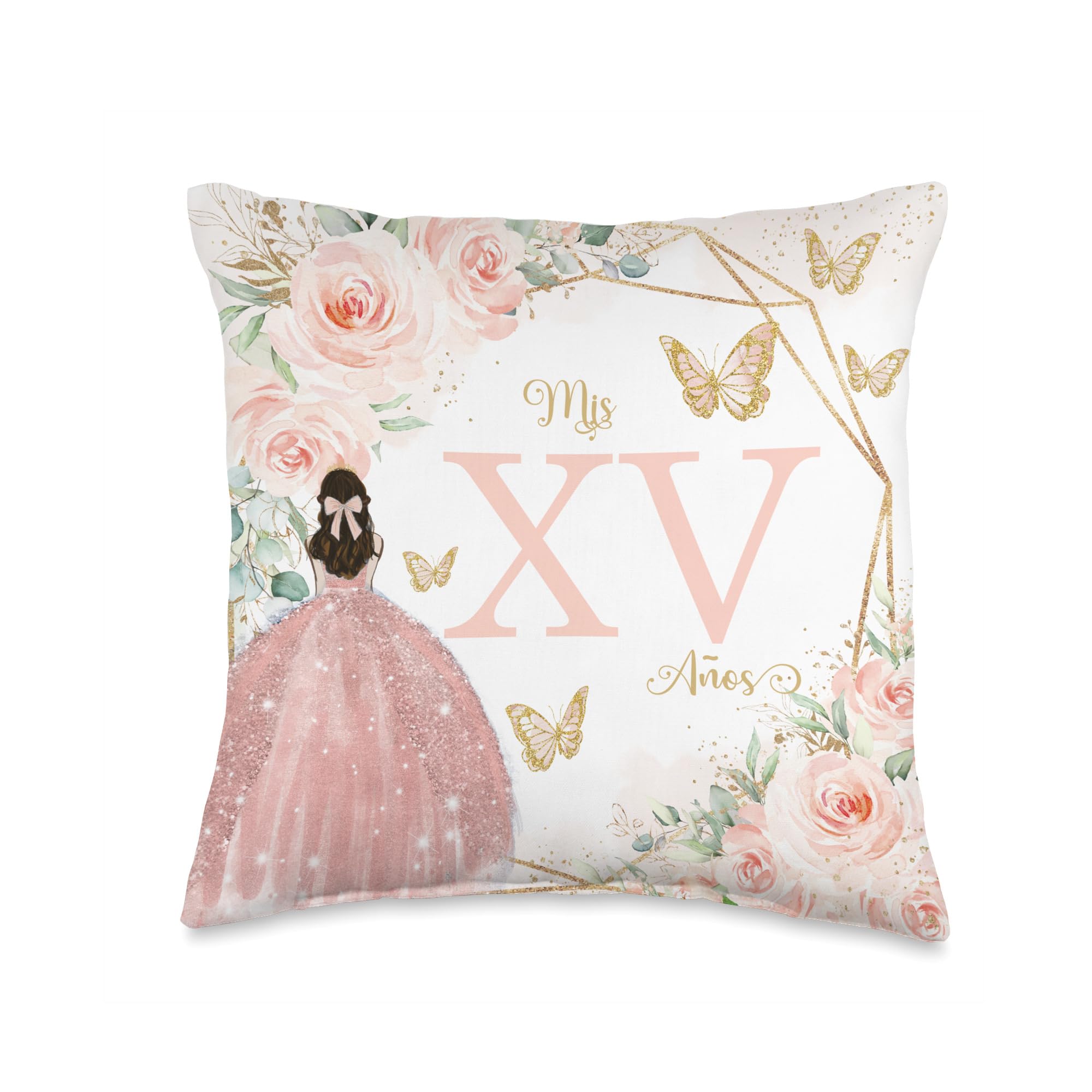 Blush Roses Floral Flowers Princess Quinceañera Mis XV Años Throw Pillow