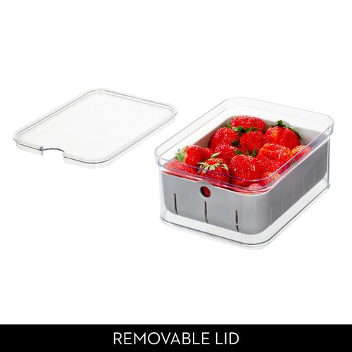 iDesign Small Fridge Berry Bin with Removable Colander Basket and Lid - Set of 6 - Clear/Gray