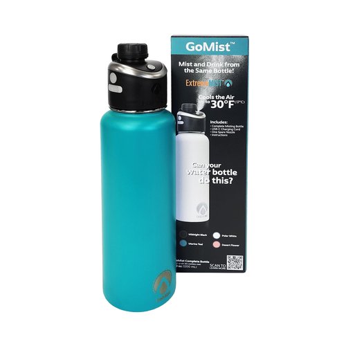 GoMist Misting & Drinking Bottle | Rechargeable Mist & Sip Water Bottle | Quick Charge USB-C Port | 2-Speed Mist Function | Stainless-Steel Double Wall Insulation, 40 oz (Marine Teal)