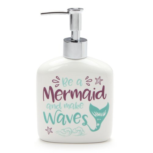Enesco Our Name is Mud Mermaid Waves Stoneware Soap Dispenser, 12 oz, Multicolor, Model:6001236