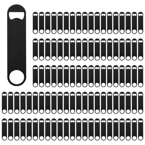 Yugada 100 Pack Flat Beer Bottle Opener 7 inch Stainless Steel Flat Bottle Opener Beer Bottle Openers for Bartender Kitchen Bar Restaurant (Black)