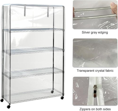 IndigoTempest9 Clear PVC Shelf Cover – Fully Visible Waterproof Wire Rack Protector with Zipper, 36" W x 18" D x 72" H, Cover Only