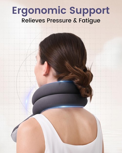 KPNEOL Travel Pillow, Neck Pillow – Ergonomic Memory Foam Pillow for Airplane, Adjustable & Ultra-Lightweight with Dual-Sided Fabric for Flight, Car, and Office Use, Grey